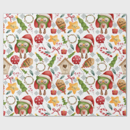 Schattige Watercolor Kerst Uilen  Cadeaupapier