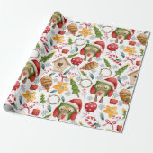 Schattige Watercolor Kerst Uilen  Cadeaupapier (Uitgerold)