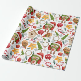 Schattige Watercolor Kerst Uilen  Cadeaupapier