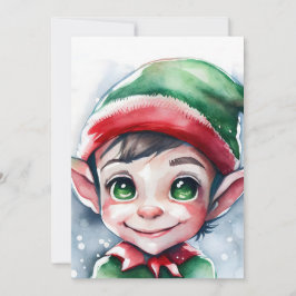 Schattige watercolor Kerstelf met lange oren Feestdagenkaart