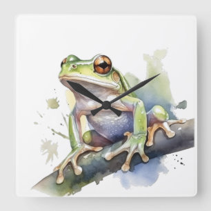 Schattige Watercolor Kikker Vierkante Klok