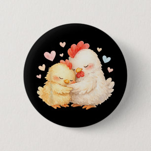 Schattige Watercolor Kip Teder Knuffelen _1 Ronde Button 5,7 Cm