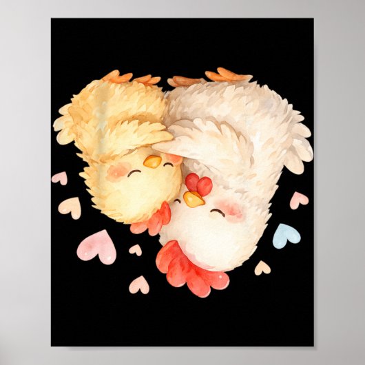Schattige Watercolor Kip Teder Knuffelend _1 Poster (Voorkant)
