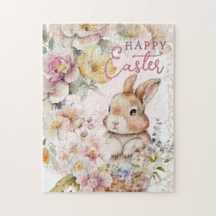 Schattige Watercolor Konijn Lente Bloemen Legpuzzel