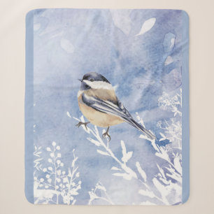 Schattige Watercolor Mees Vogel Winter Vorst Blauw Sherpa Deken