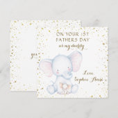 Schattige Watercolor Olifant 1e Vaderdag Notitiekaartje (Voorkant / Achterkant)