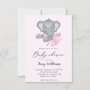 Schattige watercolor olifant babyshower uitnodigin kaart