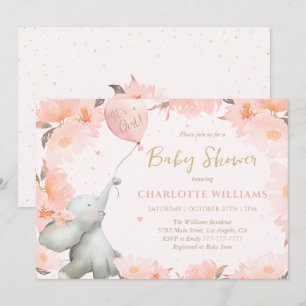 Schattige Watercolor Olifant Bloem Meisje Baby Bor Kaart