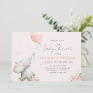 Schattige Watercolor Olifant Bloem Meisje Baby Bor Kaart