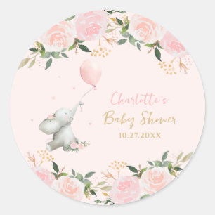 Schattige Watercolor Olifant Bloem Meisje Baby Bor Ronde Sticker