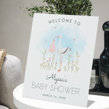 Schattige Watercolor Ooievaar Baby Shower Welkom