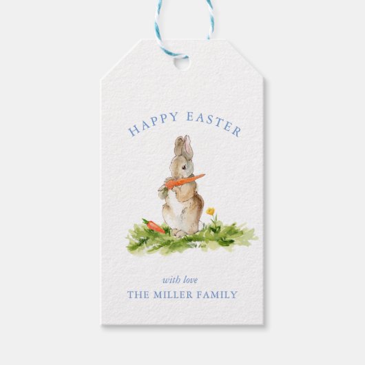 Schattige watercolor paashaas cadeaulabel (Voorkant)