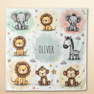 Schattige watercolor safari dierendoodles wandkleed