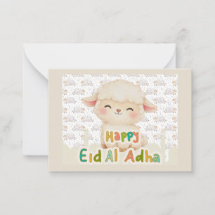 Schattige Watercolor Schaap Eid Al-Adha Plat Notit Notitiekaartje