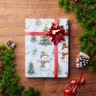 Schattige Watercolor Sneeuwman Kerstmis Cadeaupapier