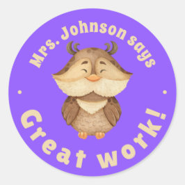 Schattige Watercolor Uil Geweldig Werk Studentenon Ronde Sticker