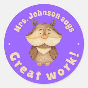 Schattige Watercolor Uil Geweldig Werk Studentenon Ronde Sticker