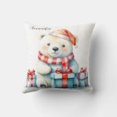 Schattige Watercolor Witte Kerst IJsbeer Kussen (Achterkant)