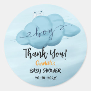 Schattige Watercolor Wolk Jongens Baby Shower Ronde Sticker