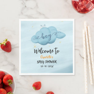 Schattige Watercolor Wolk Jongens Baby Shower Servet