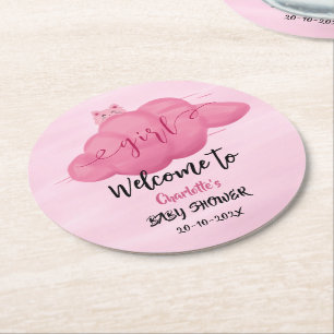 Schattige Watercolor Wolk Meisje Baby Shower Ronde Kartonnen Onderzetter