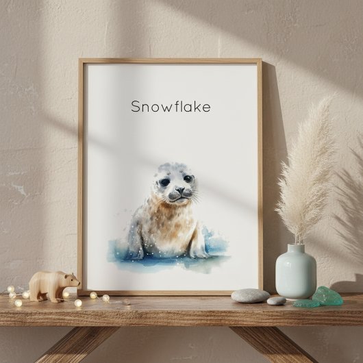 Schattige Watercolor Zeehond Pup, op maat gemaakt Poster