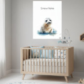 Schattige Watercolor Zeehond Pup, op maat gemaakt Poster