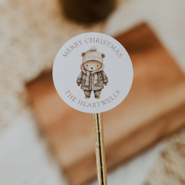 Schattige watercolorbeer gepersonaliseerd vrolijk  ronde sticker