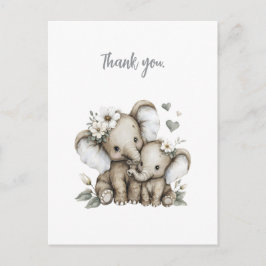 Schattige Watercolour Baby Olifantjes met Bloemen Briefkaart