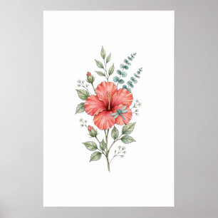 Schattige Waterjuffer Hibiscus Waterverf Tuin Poster