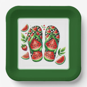 Schattige watermeloen flip flop strandfeest papieren bordje