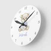 Schattige Waterverf Baby Beer Blue Bow Ronde Klok (Hoek)