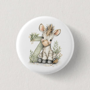 Schattige waterverf baby dier alfabet zebra ronde button 3,2 cm