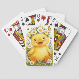 Schattige waterverf baby eend met madeliefjes bloe pokerkaarten