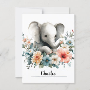 Schattige Waterverf Baby olifant met aangepaste na Briefkaart