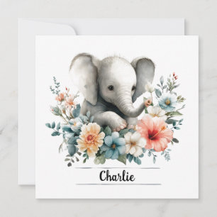 Schattige Waterverf Baby olifant met aangepaste na Kaart