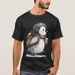Schattige waterverf baby pinguïn met leren rugzak t-shirt