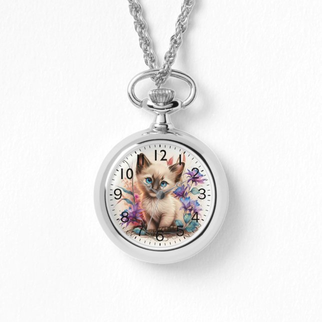 Schattige Waterverf Balinese Kitten Print Horloge (Voorkant)