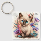 Schattige Waterverf Balinese Kitten Sleutelhanger (Voorkant)