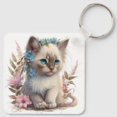 Schattige Waterverf Balinese Kitten Sleutelhanger (Achterkant)