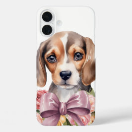 SCHATTIGE WATERVERF BEAGLE PUPPY DOG iPhone 16 PLUS HOESJE