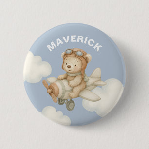 Schattige Waterverf Beer Avontuur Aangepaste Naam Ronde Button 5,7 Cm