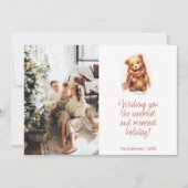 Schattige Waterverf Beer met sjaal Kerstmis Foto Feestdagenkaart (Voorkant)