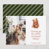 Schattige Waterverf Beer met sjaal Kerstmis Foto Feestdagenkaart (Voorkant / Achterkant)