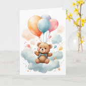 Schattige waterverf berenwelp die in de lucht zwee kaart (Gele Bloem)