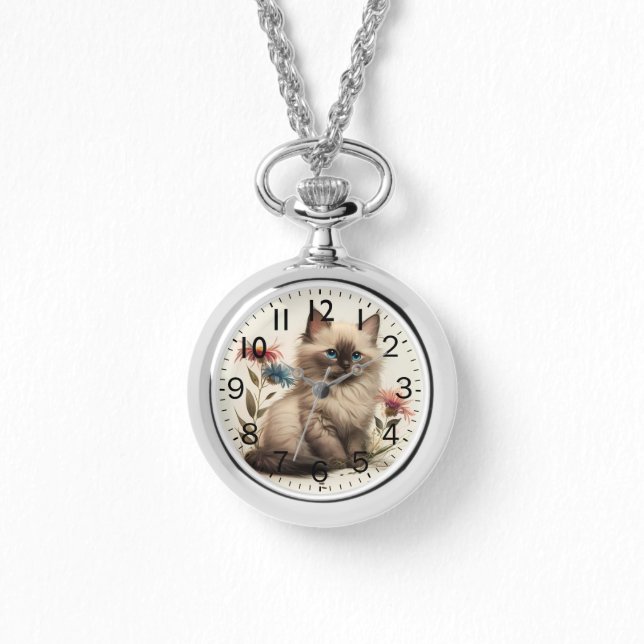 Schattige Waterverf Birman Kitten Print Horloge (Voorkant)