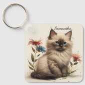 Schattige Waterverf Birman Kitten Sleutelhanger (Voorkant)