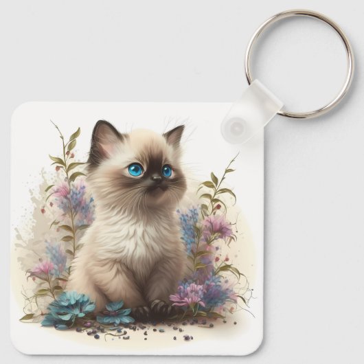 Schattige Waterverf Birman Kitten Sleutelhanger (Achterkant)
