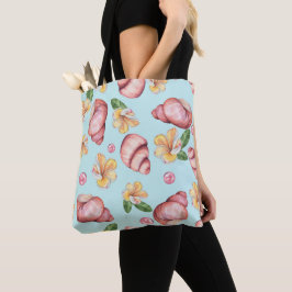 Schattige waterverf blauw natuur patroon modern tote bag
