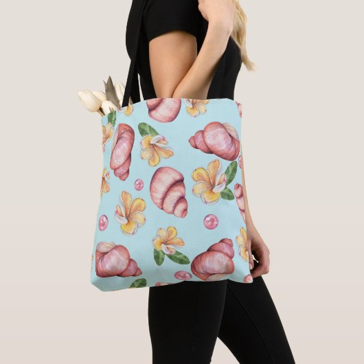 Schattige waterverf blauw natuur patroon modern tote bag (Dichtbij)